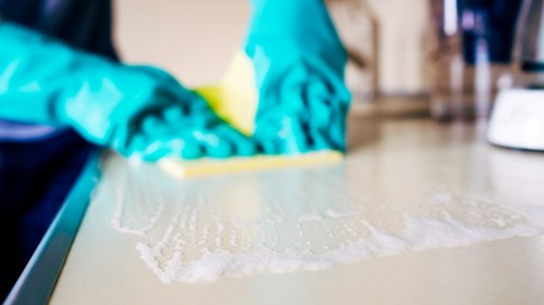 Cleaner attending upper-floor windows in a typical N1 property